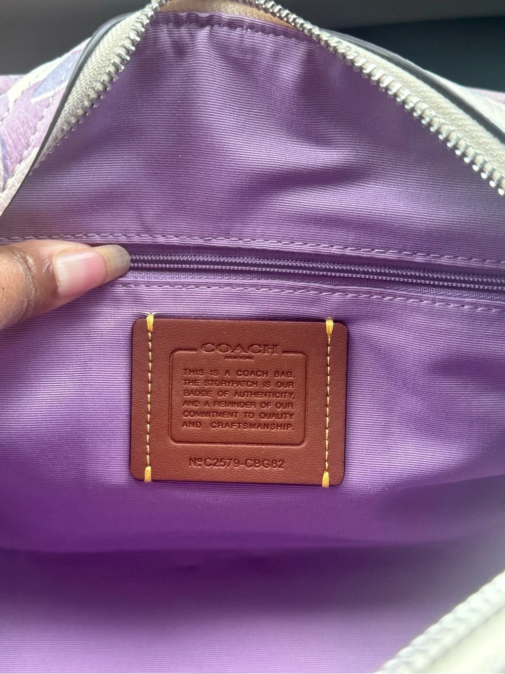 COACH Signature Canvas Satchel Wallet Set w/ Floral Print In Silver/Ivory/Purple - Picture 9 of 9